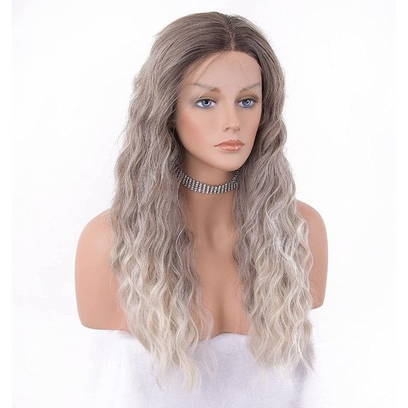 Ombre Ash Blonde Middle Part Lace Front Wigs - Picture 4 of 6